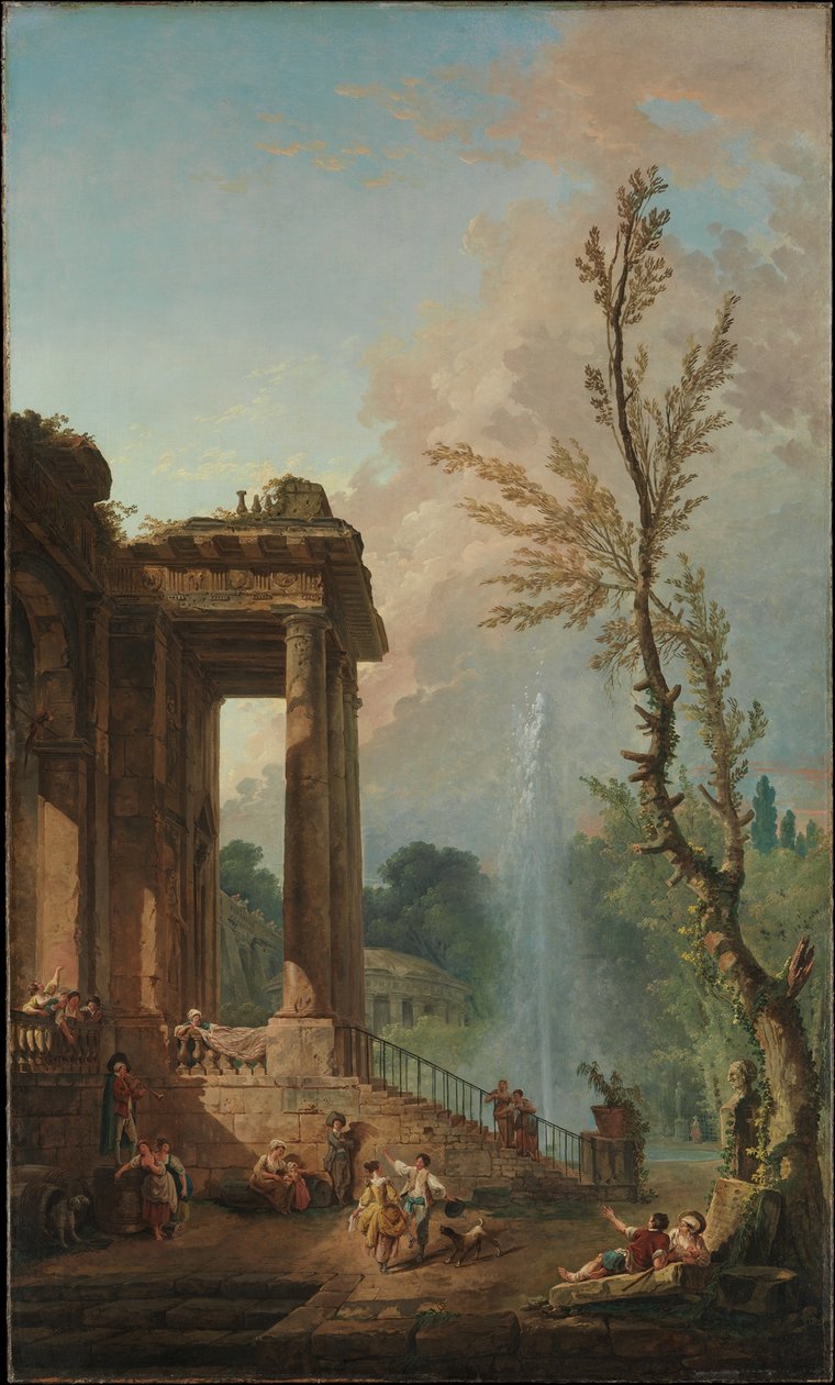 De portiek van een landhuis door Hubert Robert