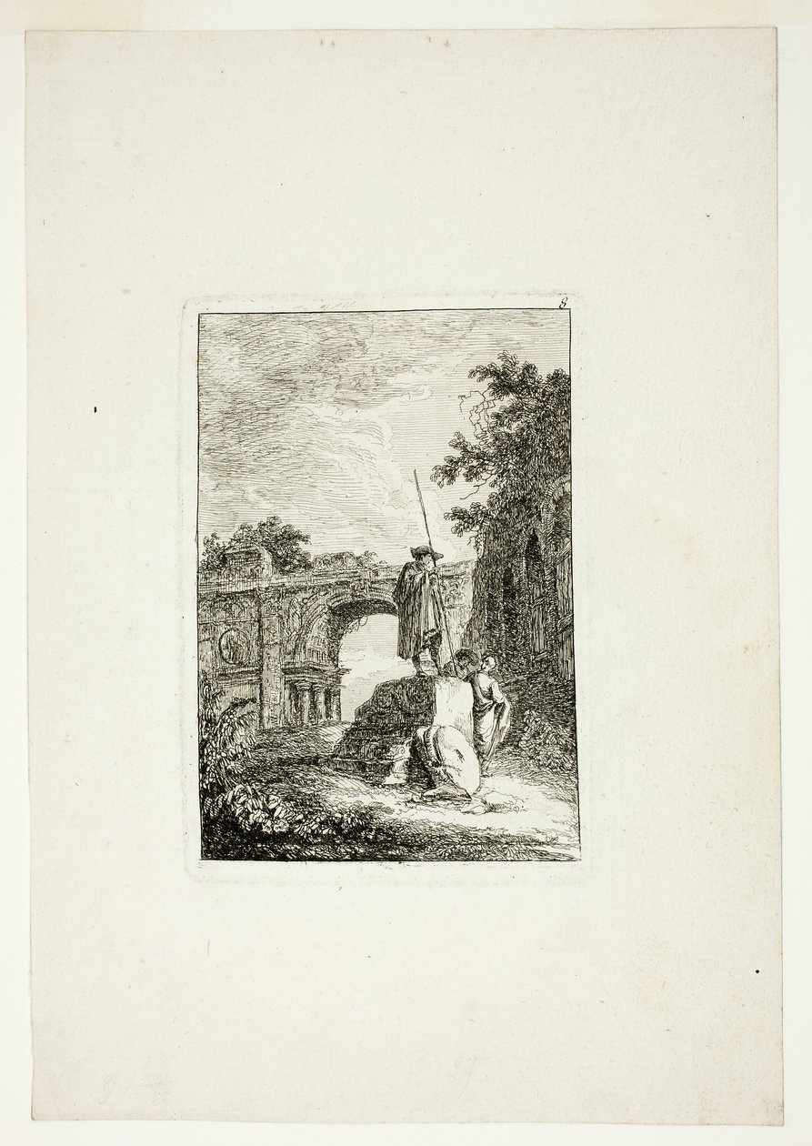 De Triomfboog, plaat acht uit Les Soirées de Rome door Hubert Robert