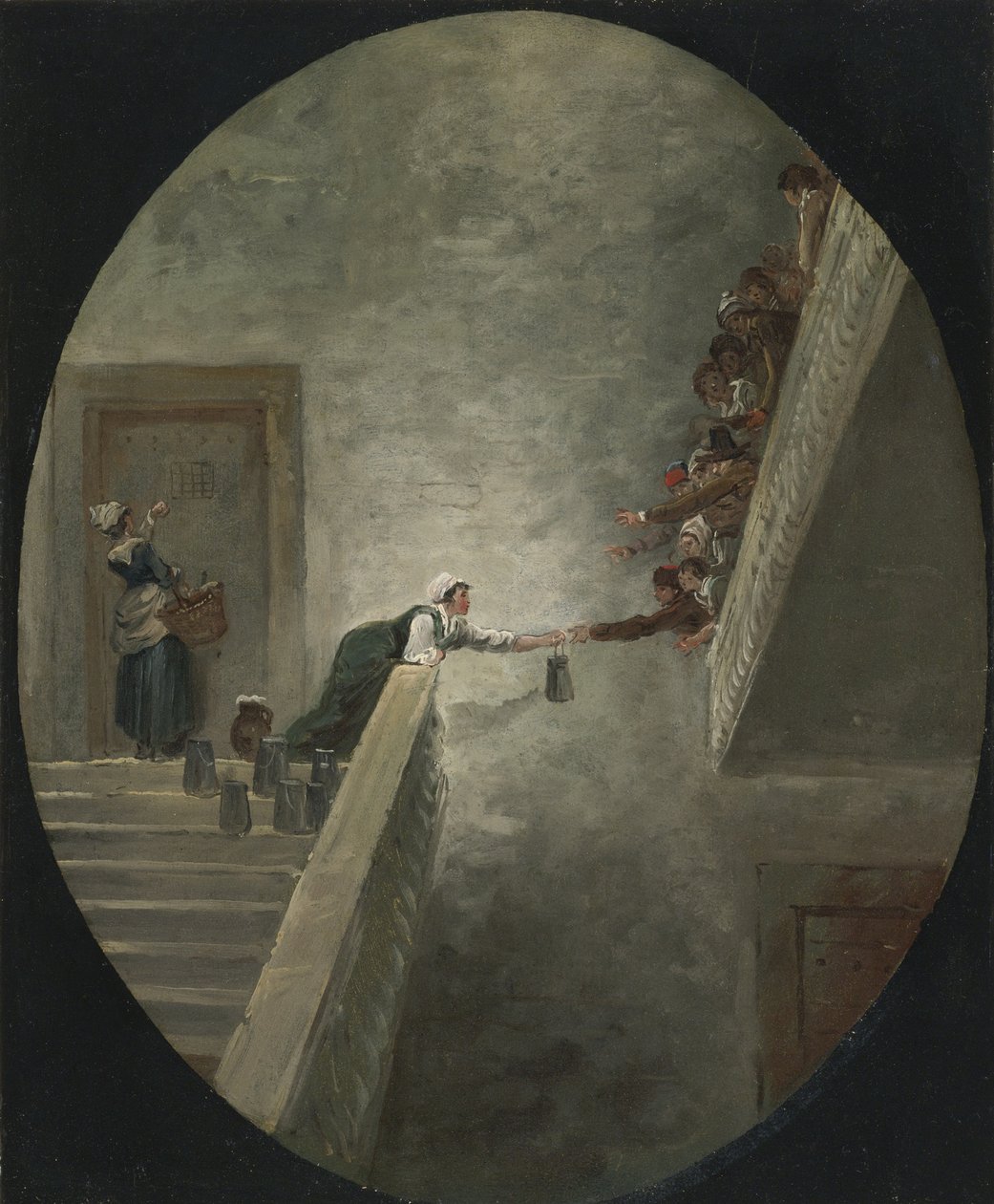 De distributie van melk in de Saint-Lazare gevangenis, ca. 1794 door Hubert Robert