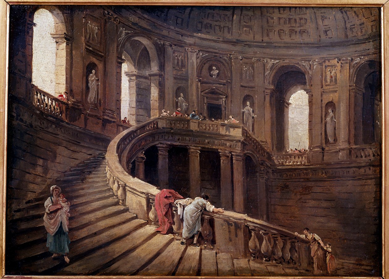 De wenteltrap van Palazzo Farnese in Caprarola door Hubert Robert