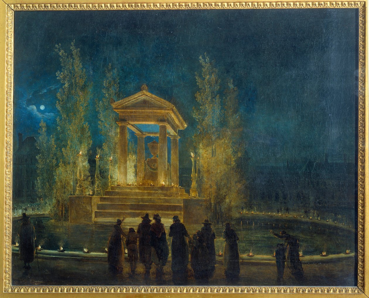 Het tijdelijke mausoleum van Jean Jacques Rousseau op het Tuileries-bassin door Hubert Robert