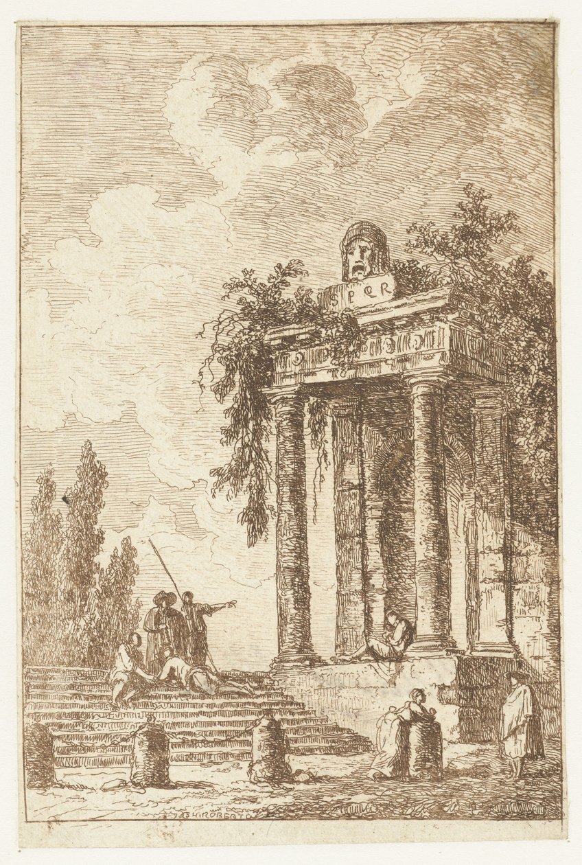 Trap met de vier grenspalen door Hubert Robert