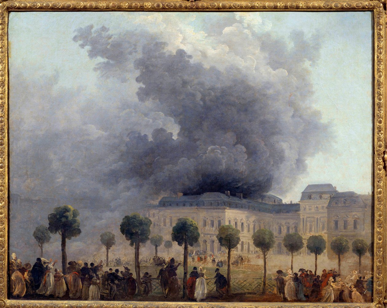 Zicht op de brand van de Opera gezien vanuit de tuinen van het Palais Royal op 8/06/1781, Schilderij door Hubert Robert door Hubert Robert