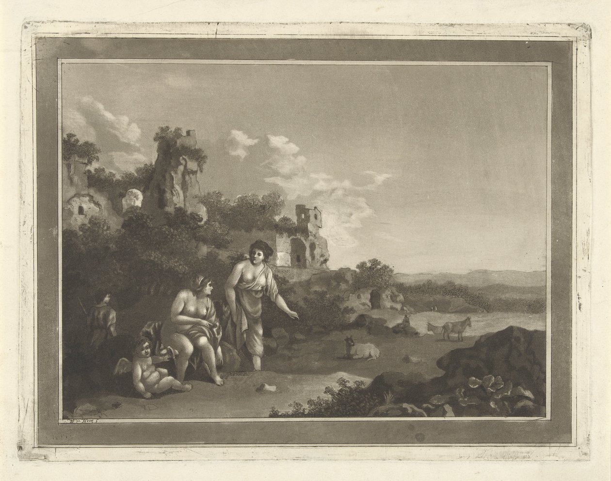 Landschap met nimfen door Hubertus van Hove