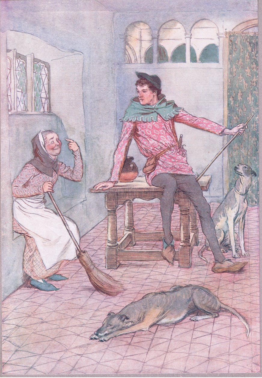 Heeft uw eer geen gebrek boven uw oog?, illustratie uit The Merry Wives of Windsor, 1910 door Hugh Thomson