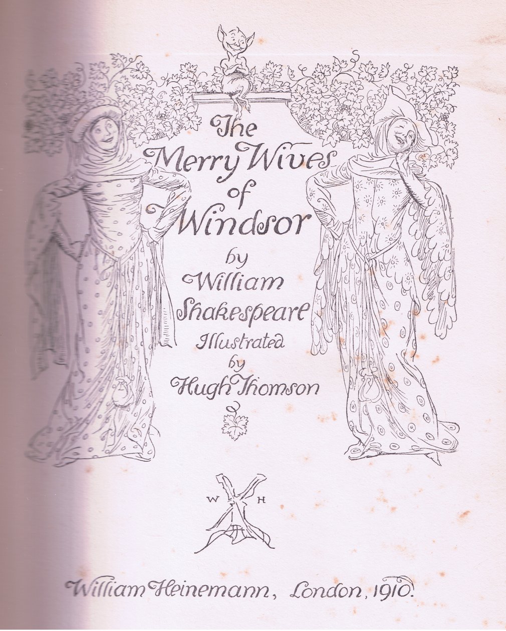 Titelpagina ontwerp, illustratie uit The Merry Wives of Windsor, 1910 door Hugh Thomson