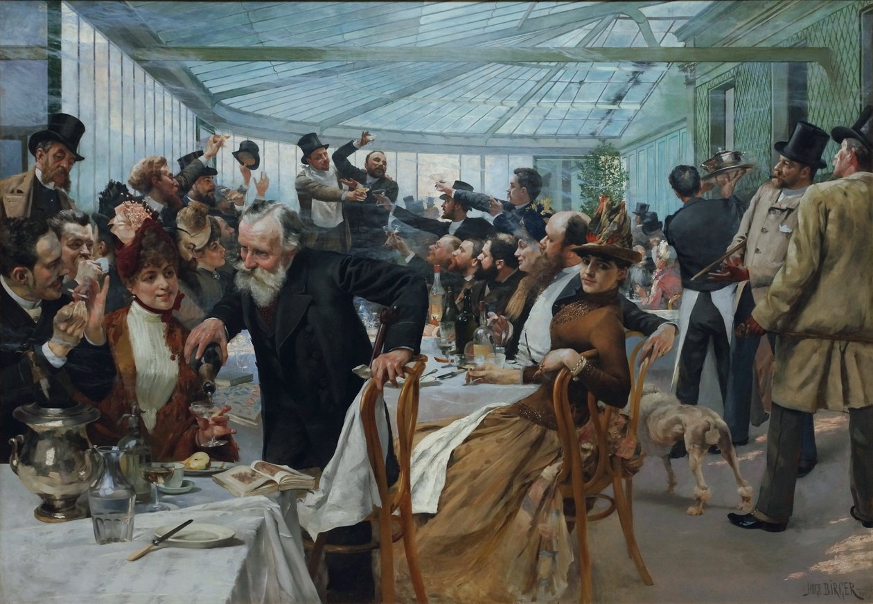 Zweeds: Lunch van Scandinavische kunstenaars in Café Ledoyen, Parijs Lunch van Scandinavische kunstenaars in Café Ledoyen, Parijs: Vernisdag 1886 door Hugo Birger