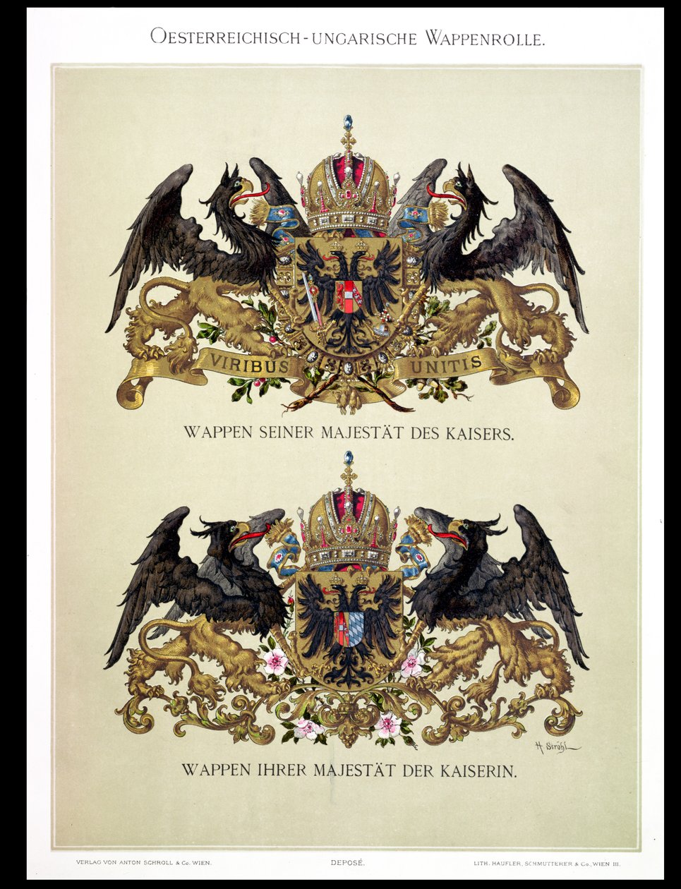 Bord met de wapens van keizer Franz Joseph I (1830-1916) en keizerin Elizabeth van Beieren (1837-98) uit 
