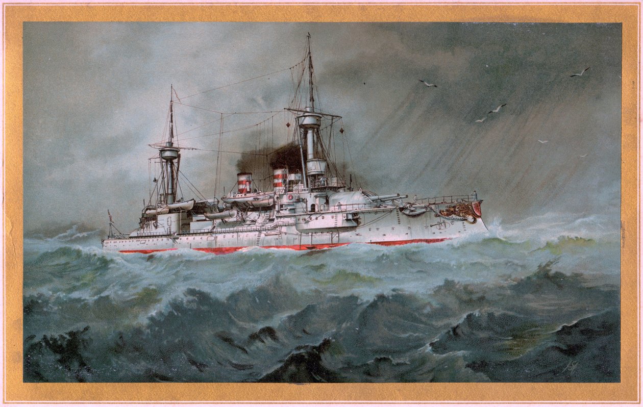 S.M.S. Linienschiff Brandenburg (wapenschild rode adelaar op wit schild, S.M.S. Wörth = zwarte keizer adelaar op gouden schild) door Hugo Graf