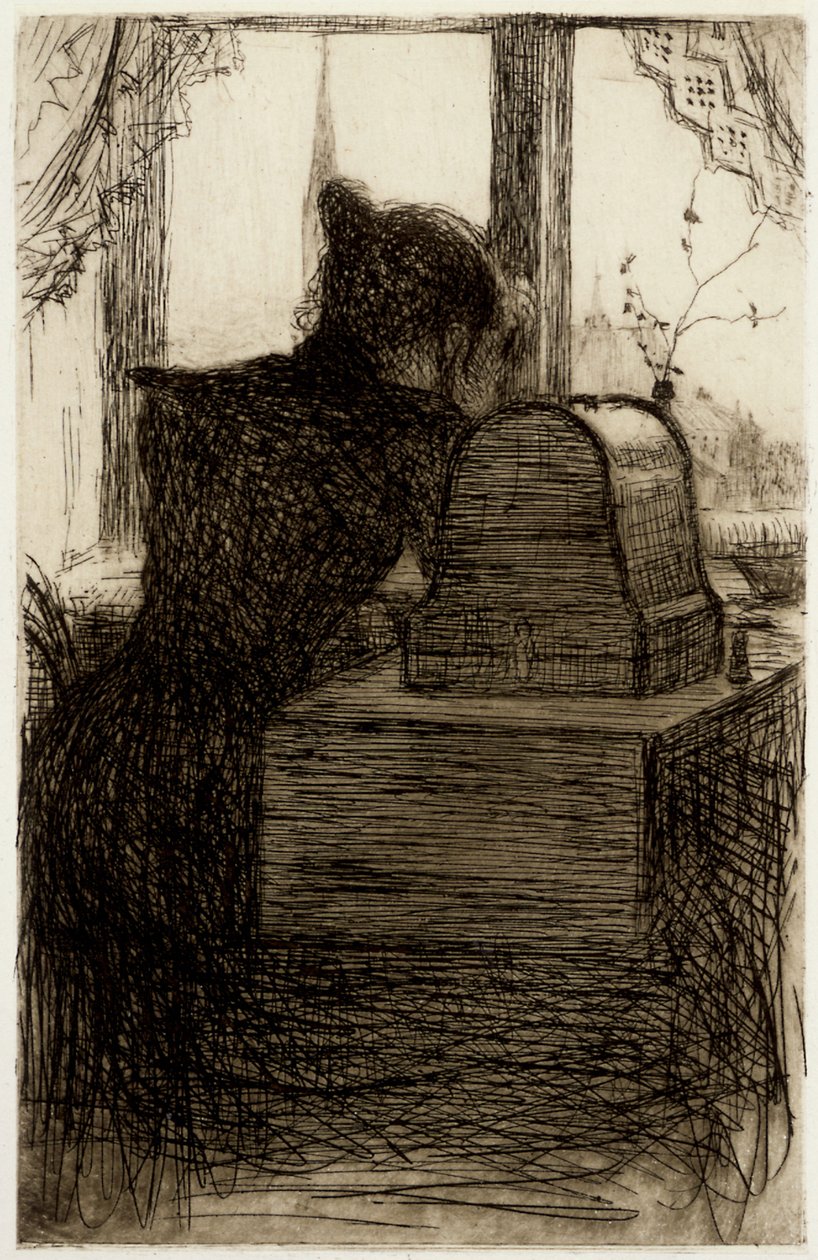 Aan de naaimachine door Hugo Simberg
