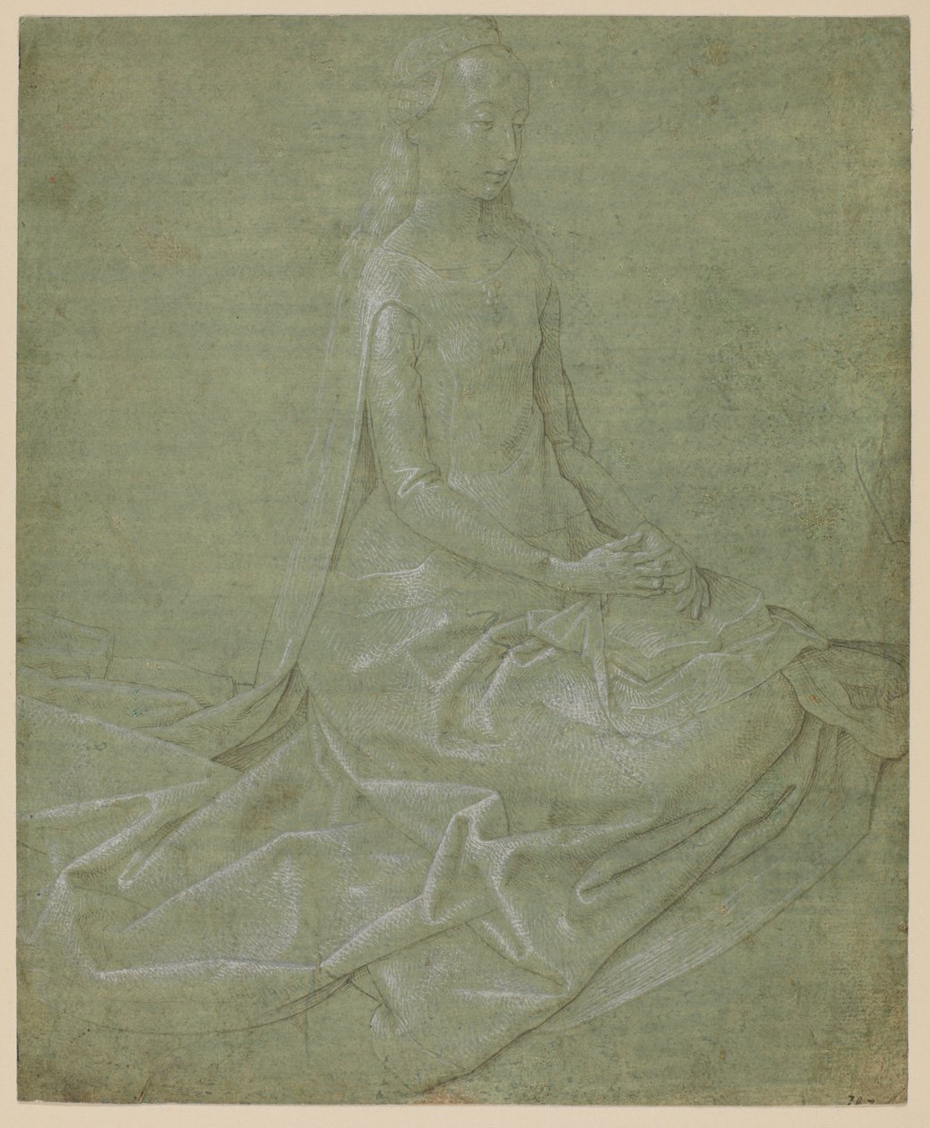 Zittende vrouwelijke heilige, circa 1475 - 1485 door Hugo van der Goes