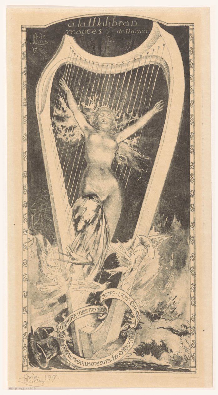 Maria Malibran voor harp door Huib Luns (signed by artist)