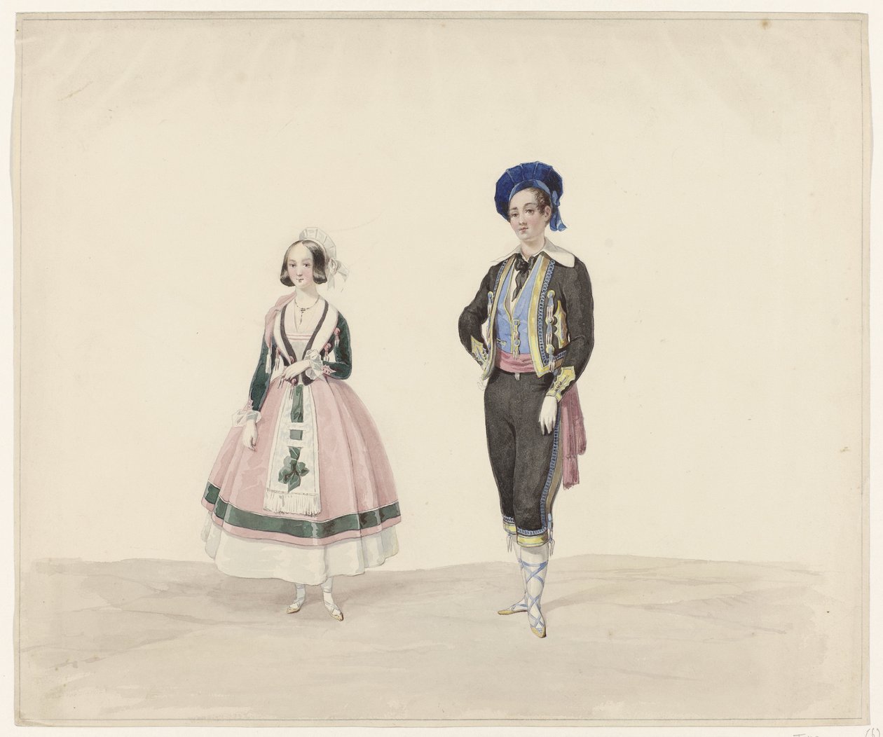 Man en vrouw in historisch kostuum, 1841 door Huib van Hove Bz
