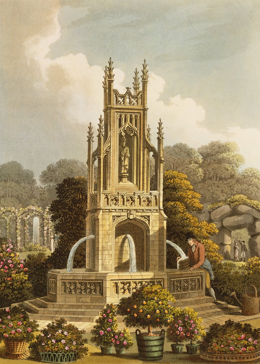 Ontwerp voor een waterleiding, voorgesteld in Ashridge, met een verre blik op de rozentuin en de monnikstuin, uit 