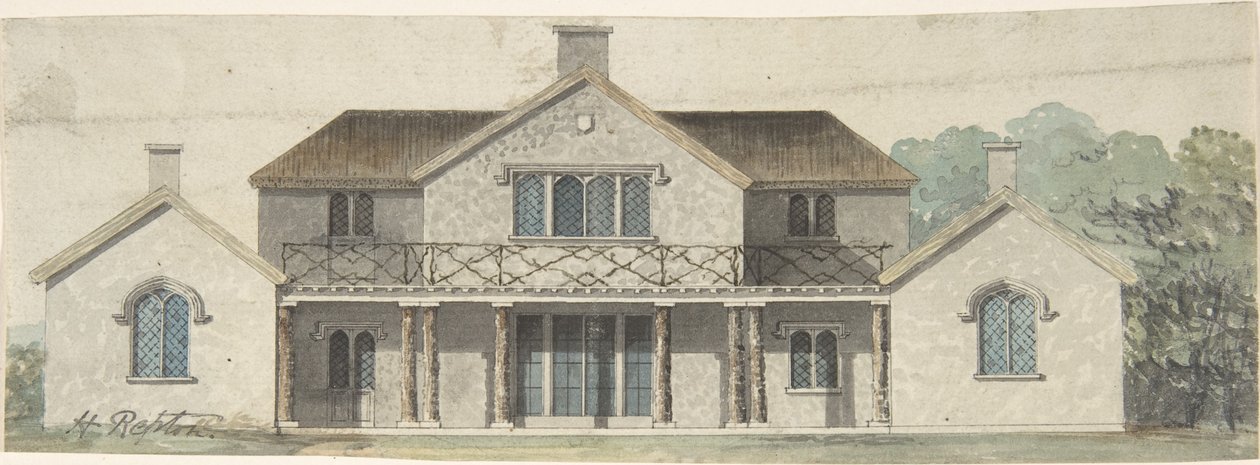 Ontwerp voor een cottage ornée in tudorstijl door Humphry Repton