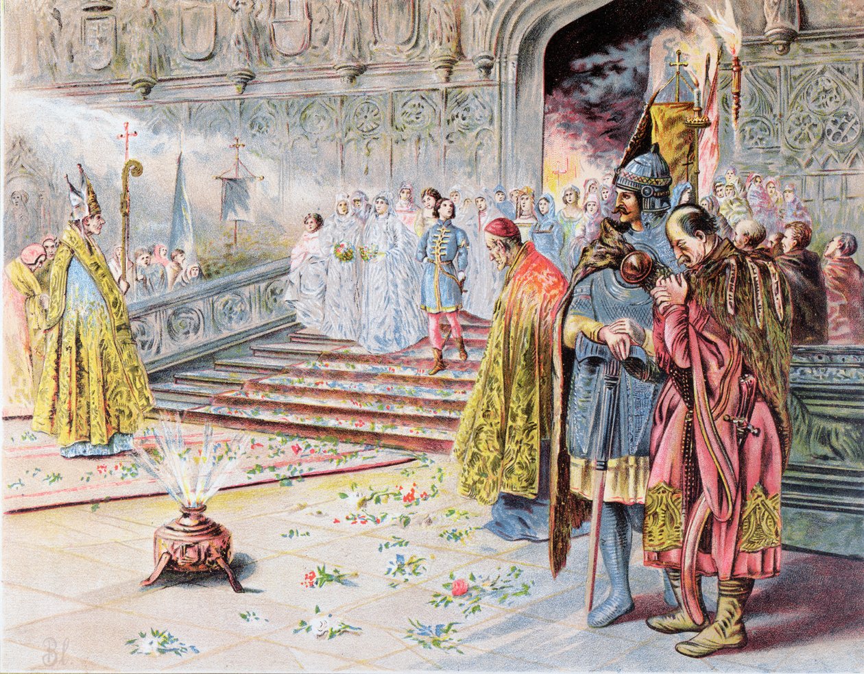 Huwelijk van Matthias I Corvinus en Beatrice van Aragon in 1476 door Hungarian School