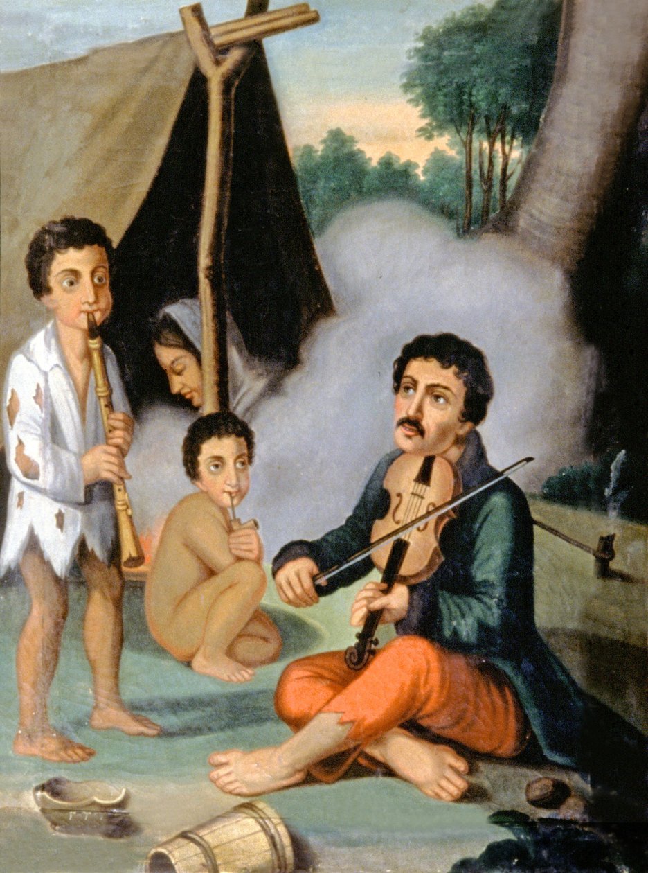Muzikant zigeunerfamilie, ca. 1880-1900 door Hungarian School