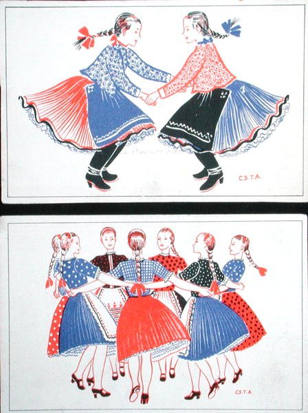 Ansichtkaarten met traditionele Hongaarse dansen, ca. 1947-48 door Hungarian School