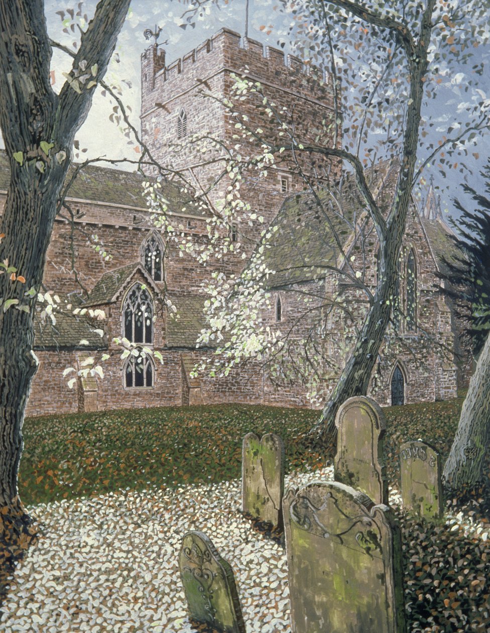 Kathedraal van Brecon, herfstdag, 1992 door Huw S. Parsons