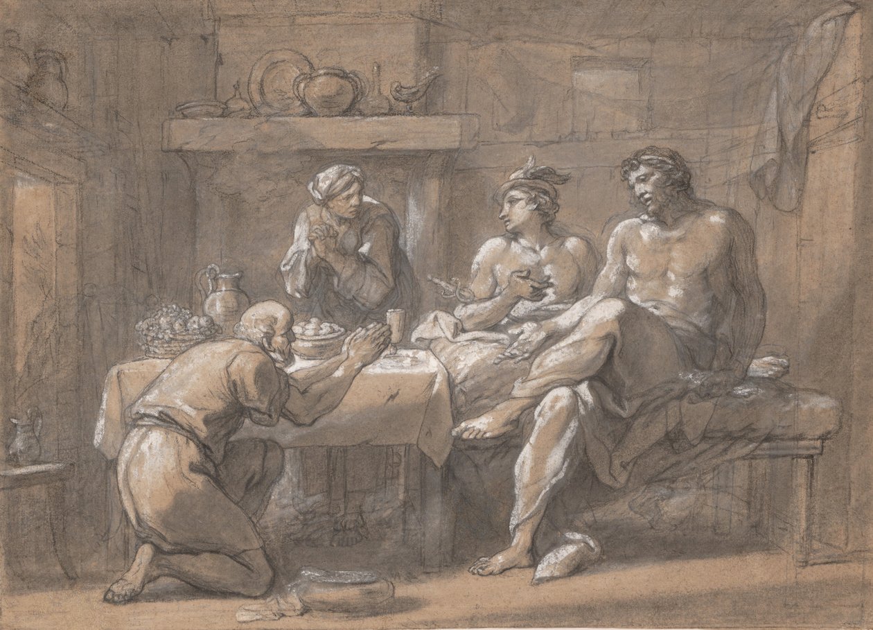 Jupiter en Mercurius in het huis van Baucis en Philemon, 18e eeuw door Hyacinthe Collin de Vermont