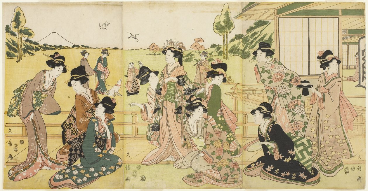 Valkenjachtpartij, 1807 door Hyakusai Hisanobu Hyakusai Hisanobu