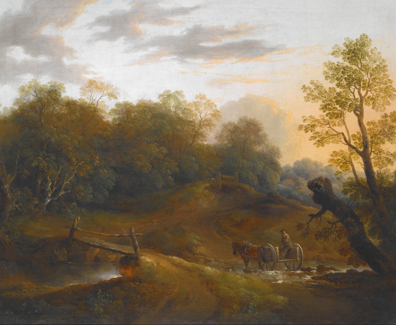 Ponywagen die een bosbeek oversteekt door II Barker Benjamin