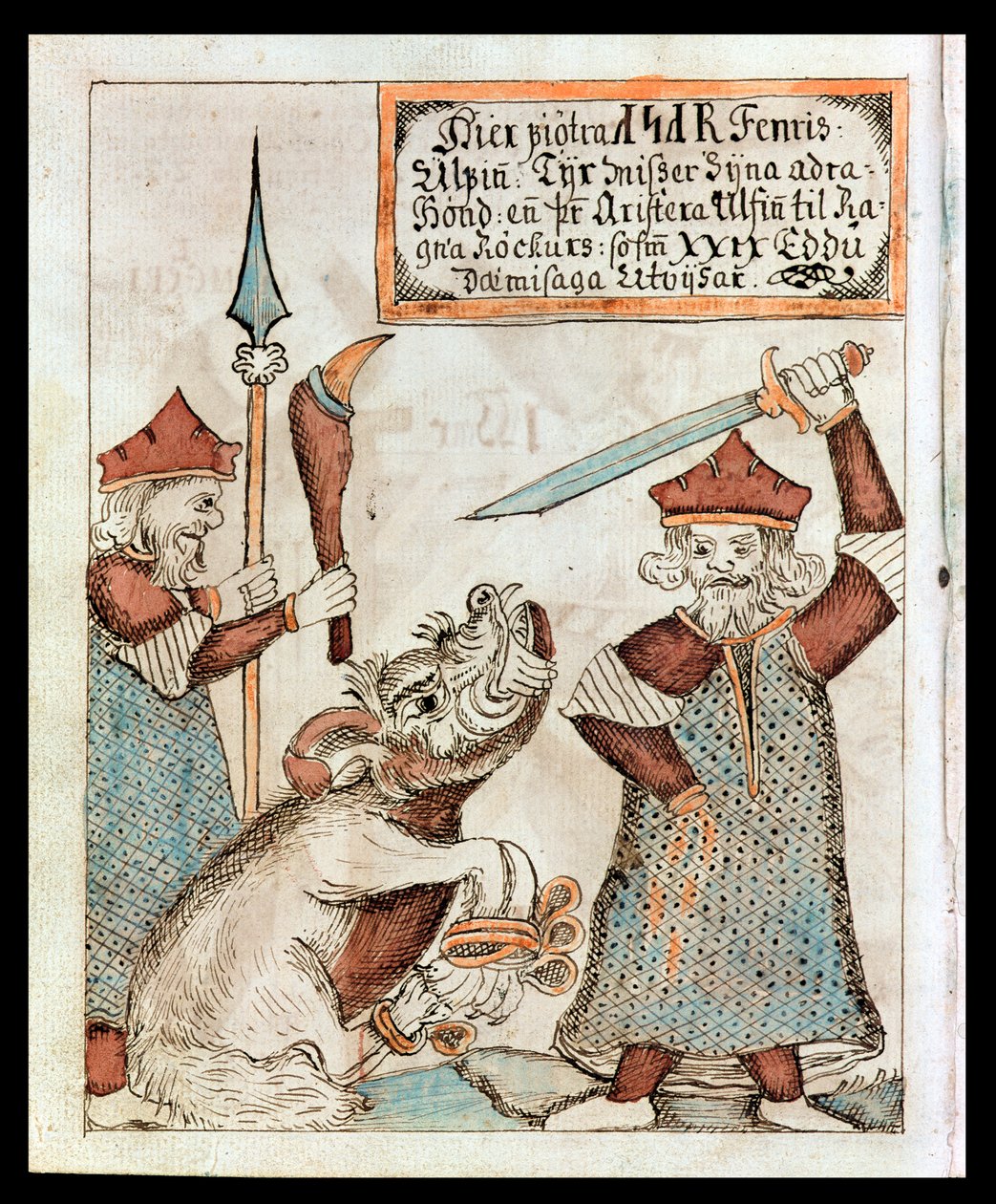 De Noorse god Tyr verliest zijn hand aan de gebonden wolf, Fenrir door Icelandic School