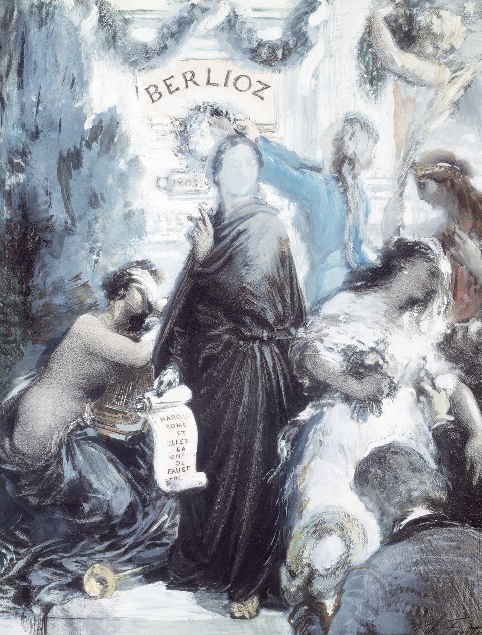 Aquarellithografie ter herdenking van de honderdste geboortedag van Hector Berlioz door Ignace Henri Jean Fantin Latour