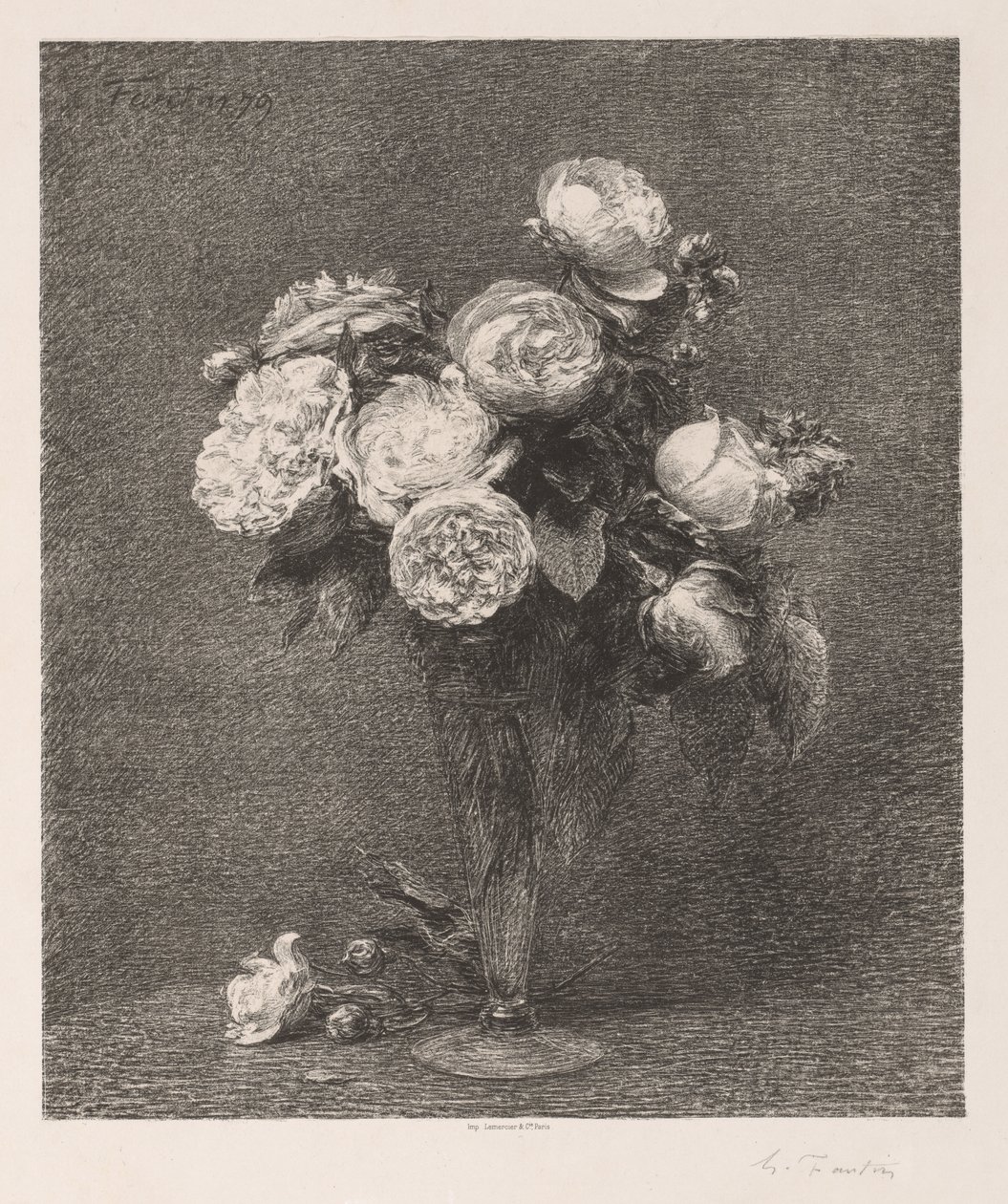 Boeket Rozen, 1879 door Ignace Henri Jean Fantin Latour