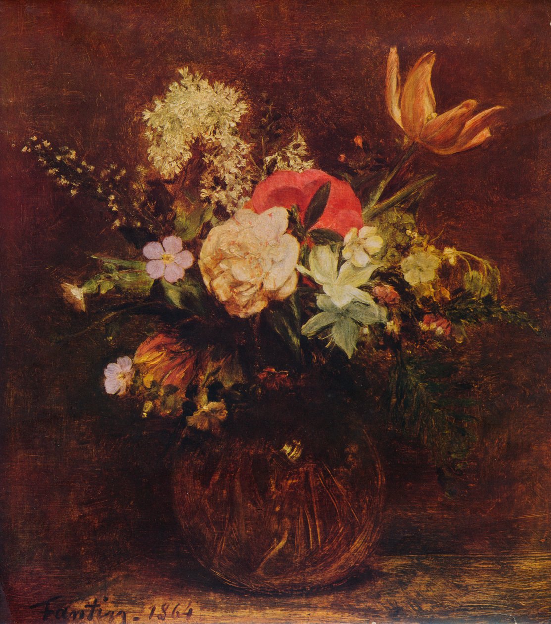 Kom met bloemen, 1864, 1935 door Ignace Henri Jean Fantin Latour