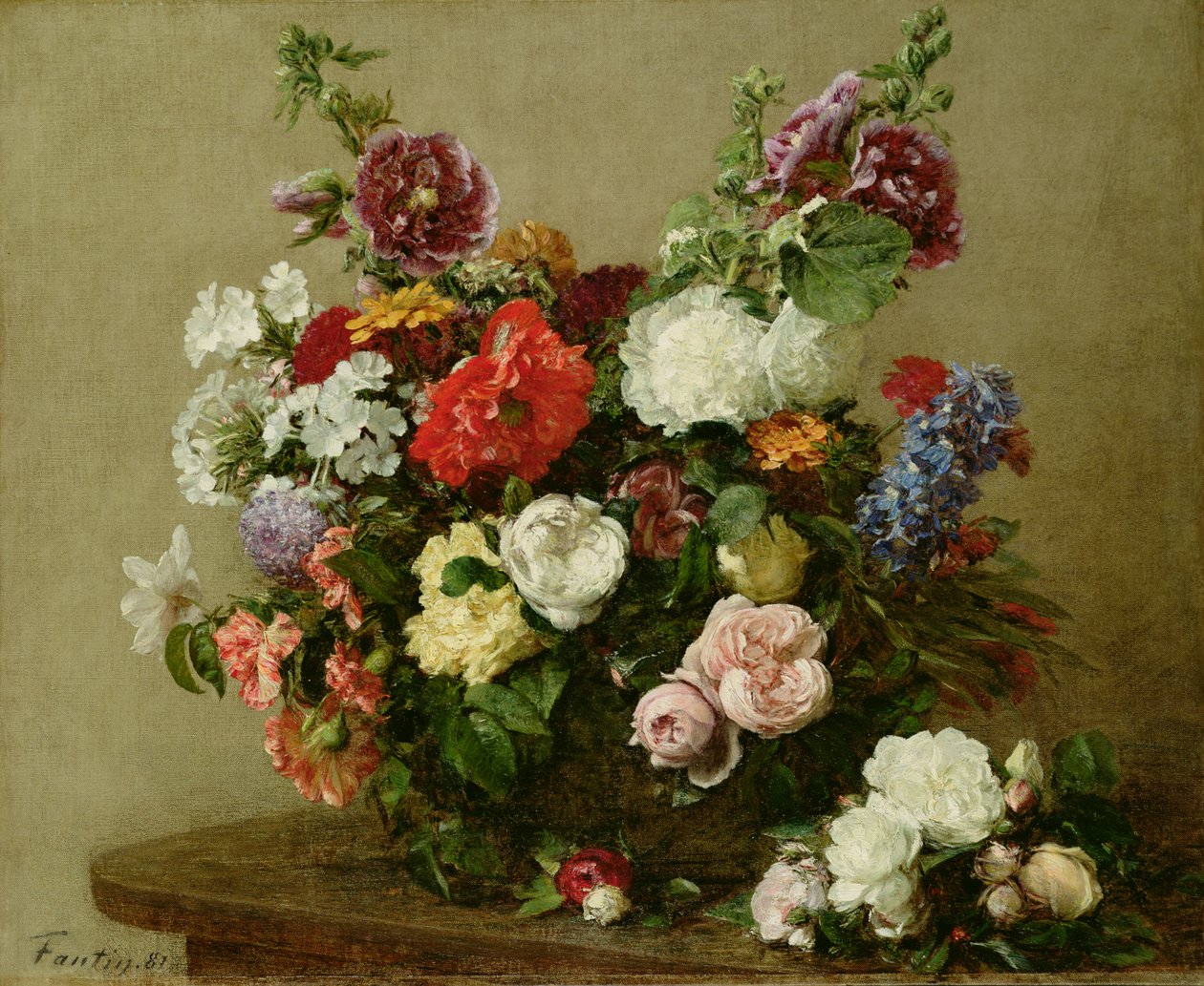 Franse rozen en pioenen, 1881 door Ignace Henri Jean Fantin Latour