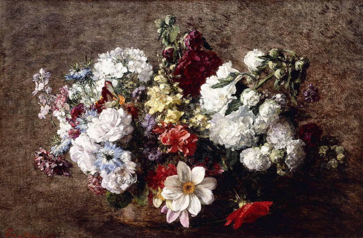 Gemengd boeket door Ignace Henri Jean Fantin Latour