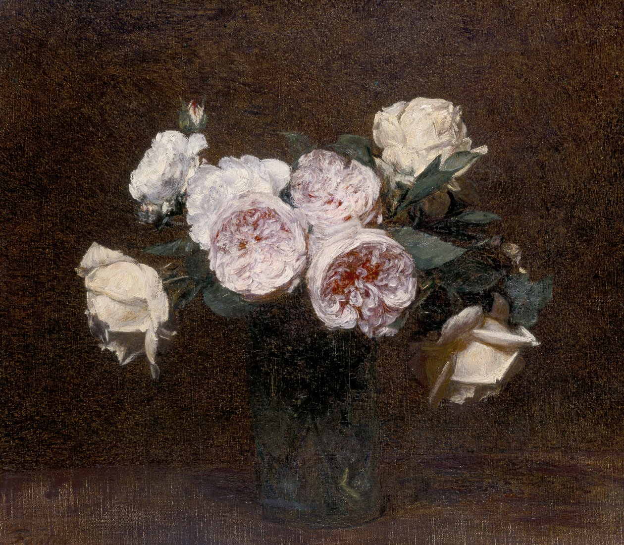 Stilleven: roze, witte en gele rozen, 1894 door Ignace Henri Jean Fantin Latour