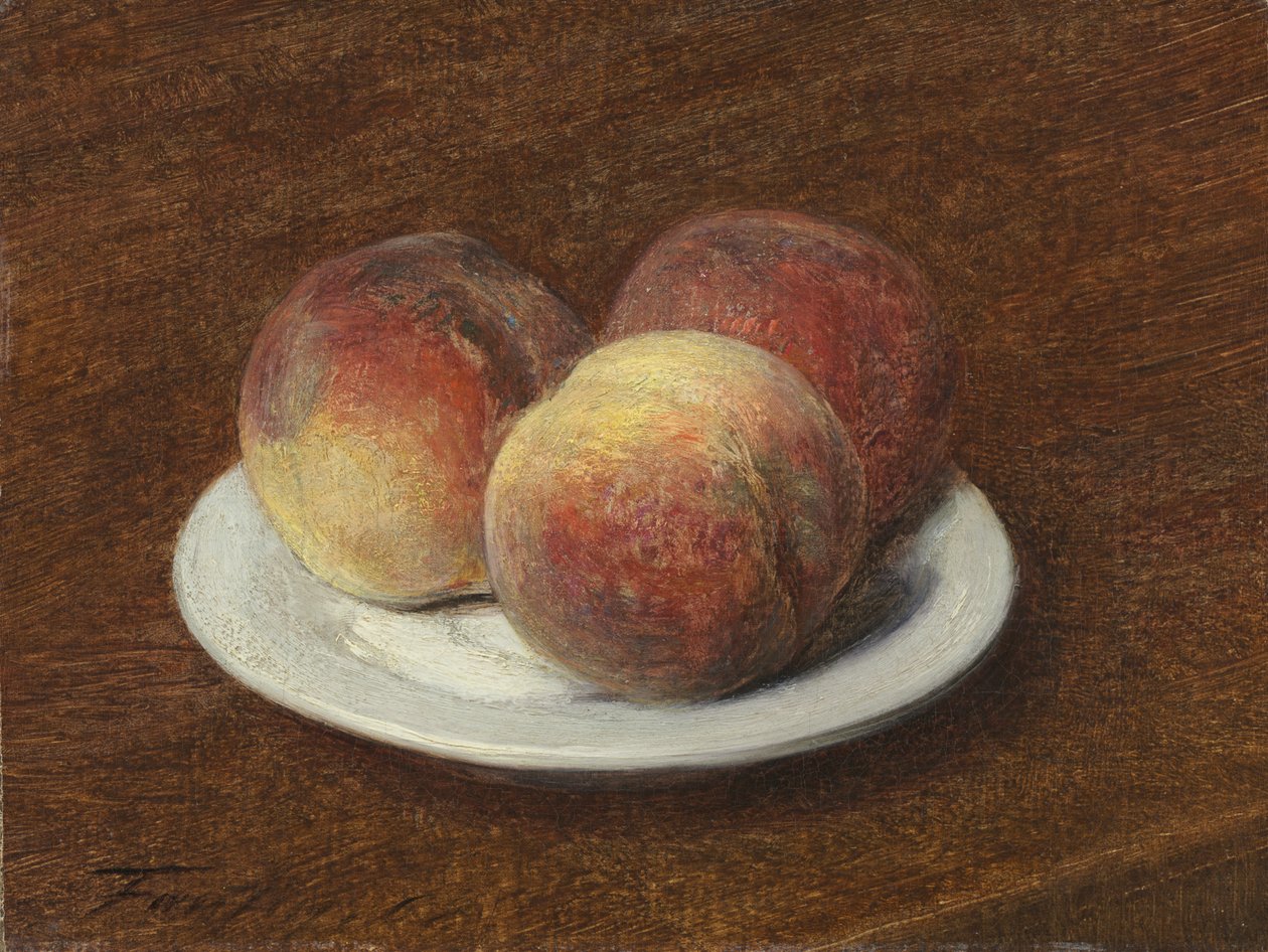 Drie perziken op een bord door Ignace Henri Jean Fantin Latour