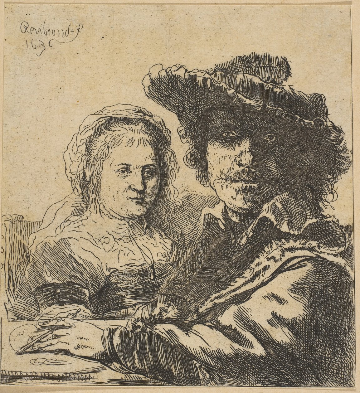 Rembrandt en zijn Vrouw kopie door Ignace Joseph de Claussin