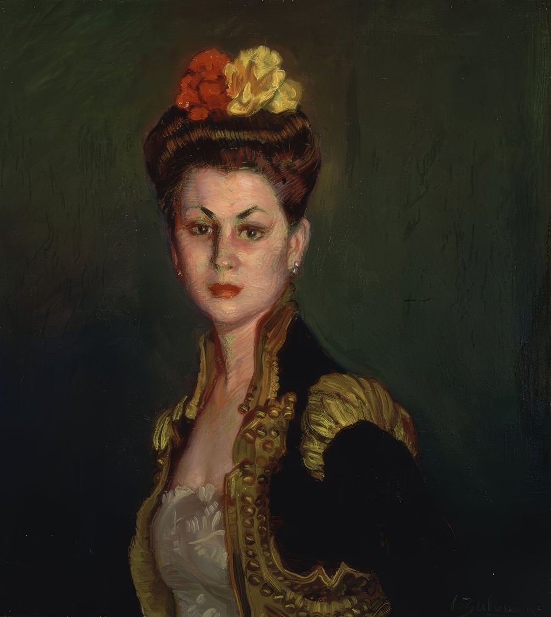 Portret van een dame met knot en torero-jasje door Ignacio Zuloaga y Zabaleta
