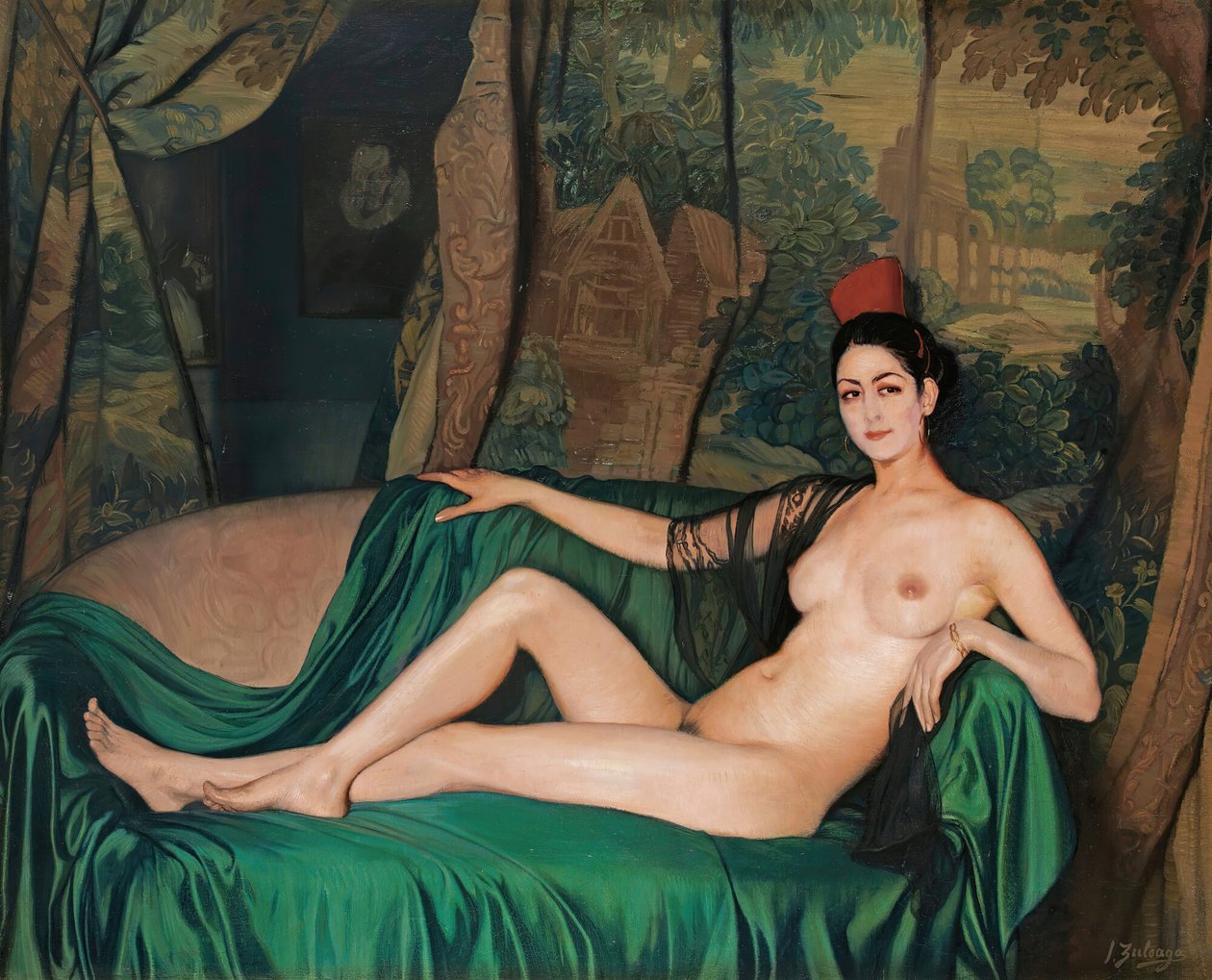 Madame Souty liggend op een sofa, 1921 door Ignacio Zuloaga y Zabaleto