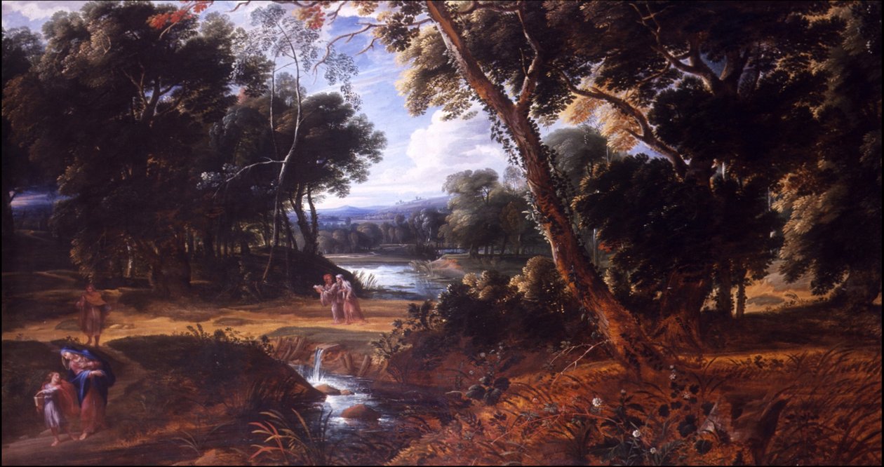 Landschap met de Madonna en het teruggevonden kind door Ignatius van der Stock