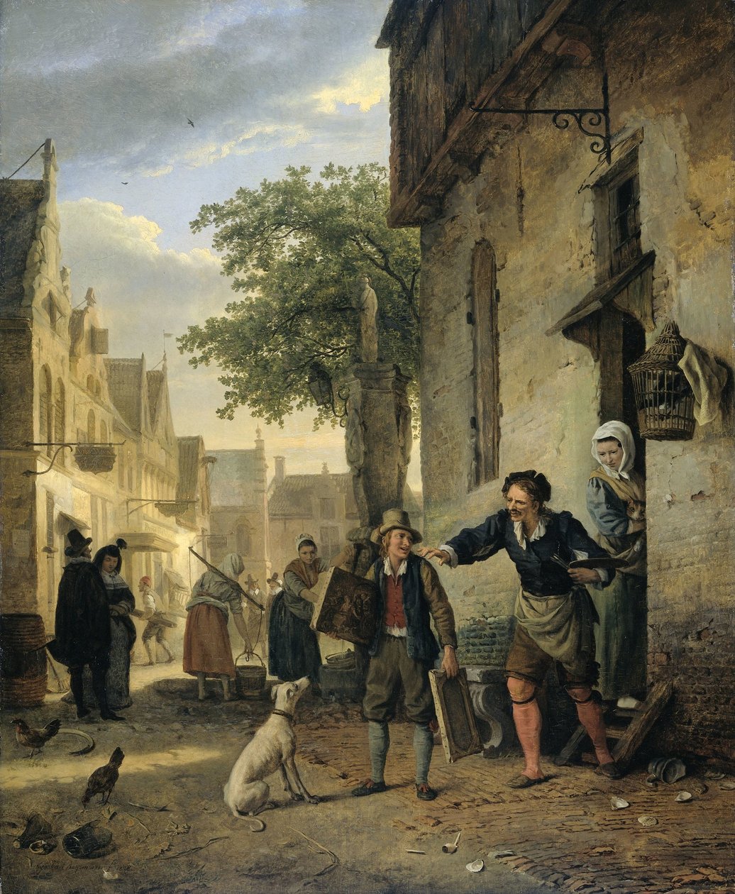 Jan Steen Stuurt zijn Zoon de Straat op om Schilderijen te Ruilen voor Bier en Wijn door Ignatius Josephus van Regemorter