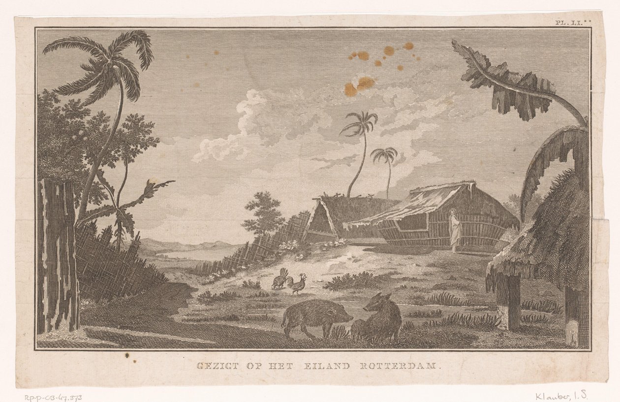 Gezicht op het eiland Nomuka in de Grote Oceaan vanaf het land door Ignaz Sebastian Klauber (possibly)
