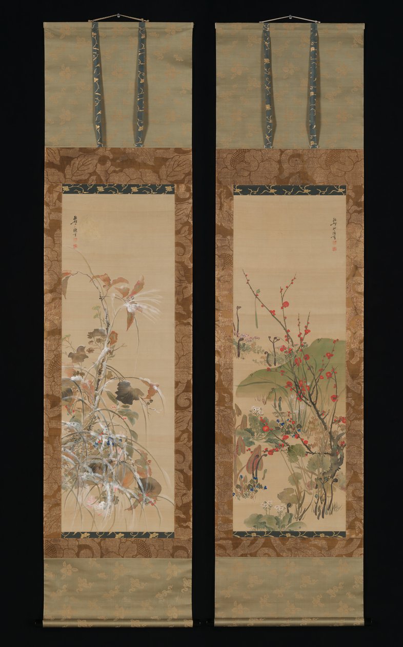 Bloemen en Vogels van de Vier Seizoenen, midden 19e eeuw door Ikeda Koson