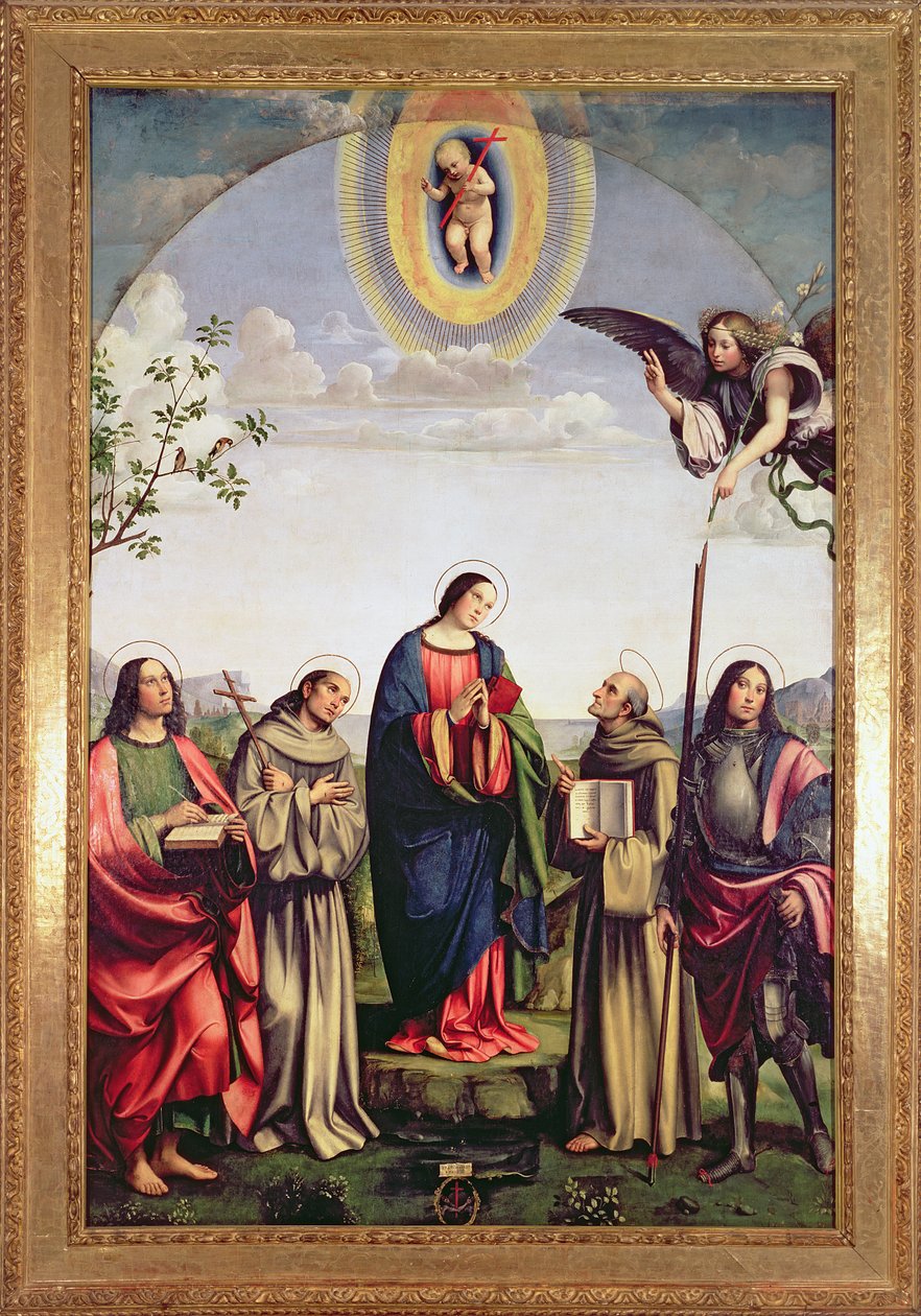 Annunciatie en heiligen, 1500 door Il Francia