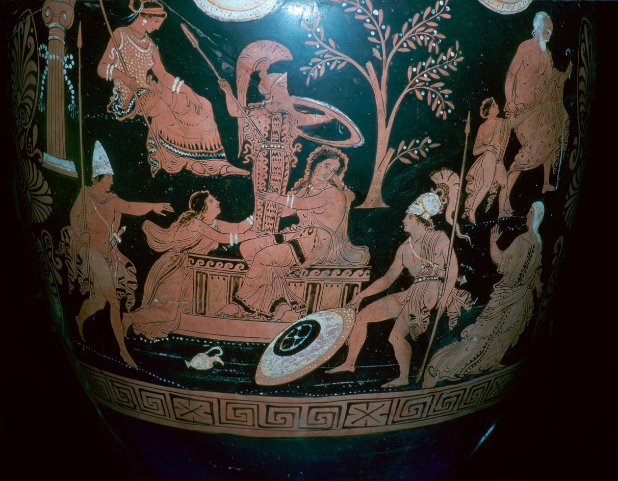 Griekse roodfigurige voluutkrater met scène uit de val van Troje door Illupersis Painter