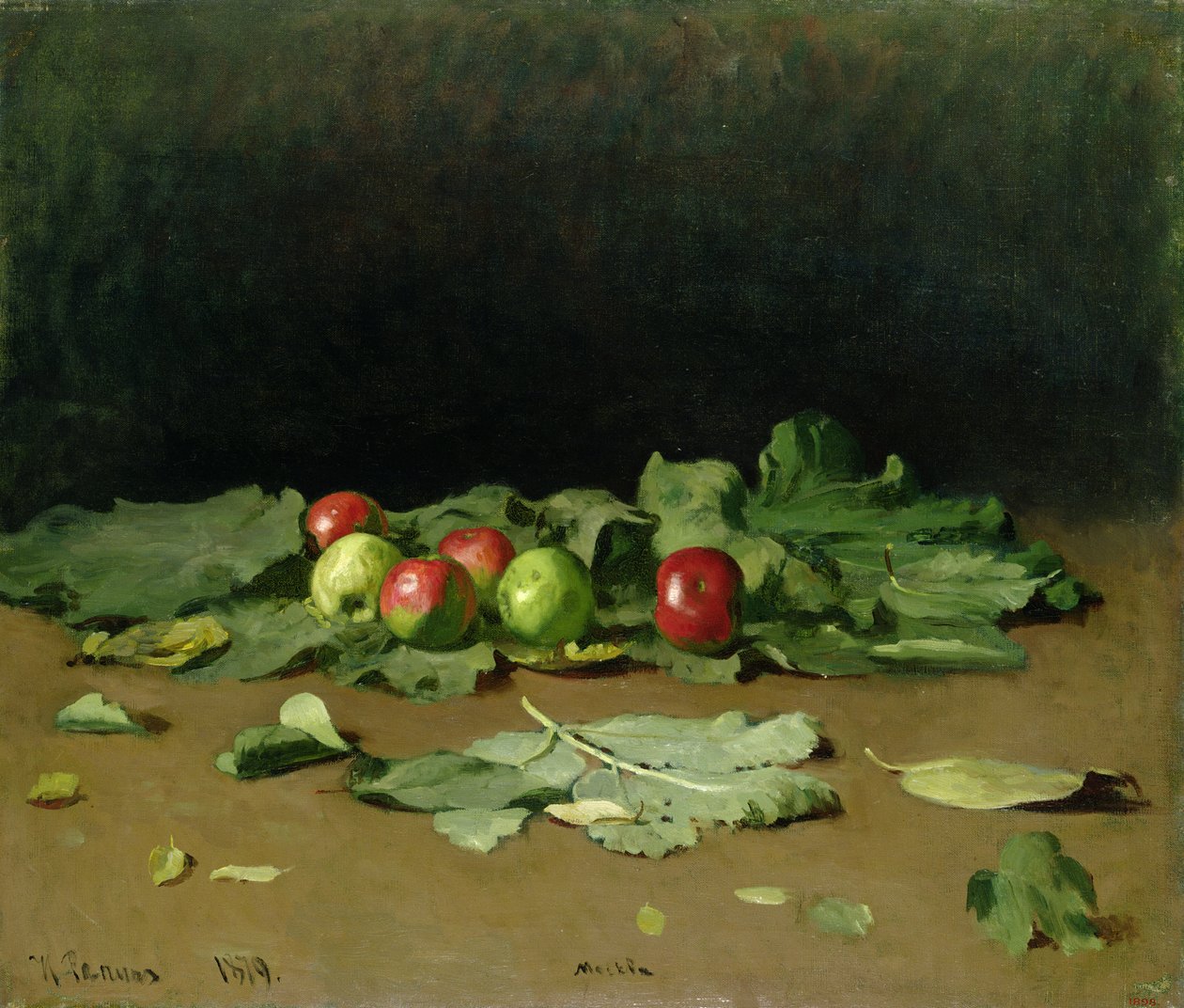 Stilleven van Appels en Bladeren door Ilya Efimovich Repin