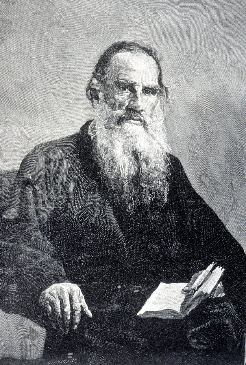 Portret van Leon Tolstoi, 20e eeuw (gravure) door Ilya Efimovich (after) Repin