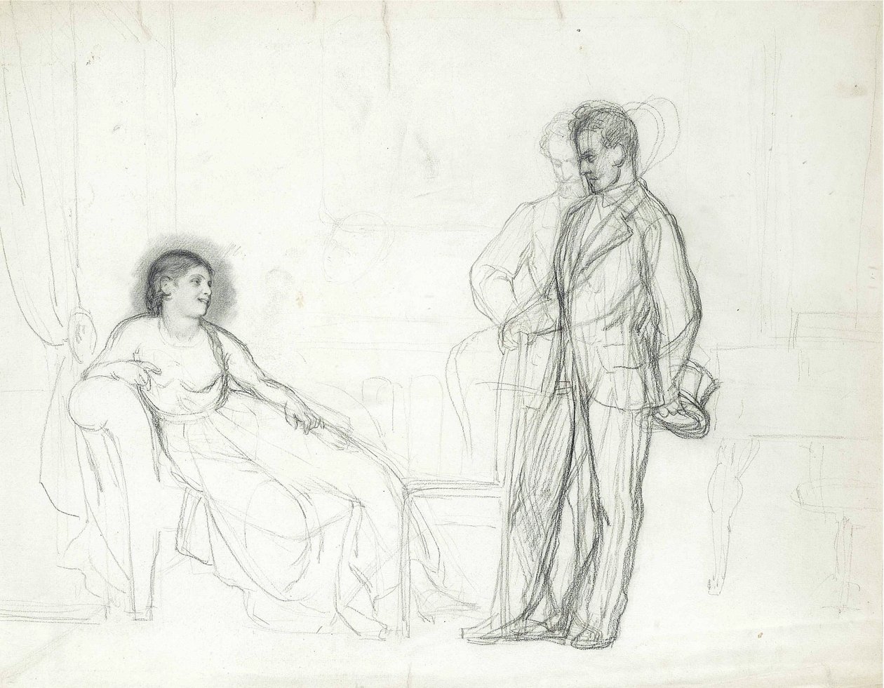Adelina Patti (1843-1919) als Violetta in de opera La traviata door Giuseppe Verdi door Repin, Ilya Yefimovich (1844-1930), Eind 1860s-Begin 1870s - Potlood op papier - Constantijnpaleis, St. Petersburg door Ilya Efimovich Repin