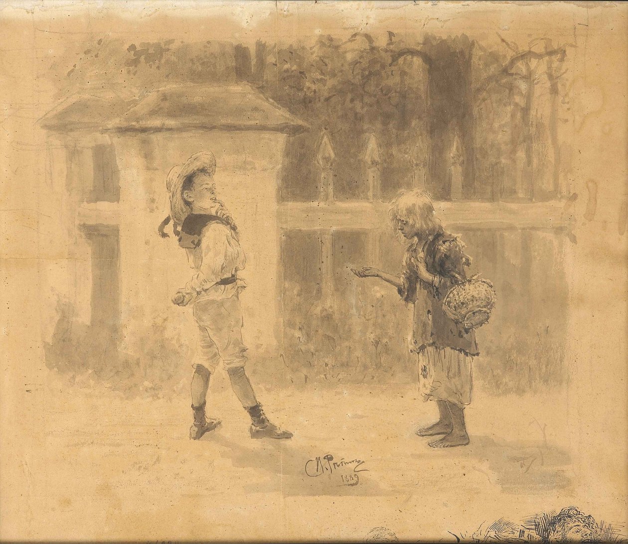 Bedelend meisje, 1889 door Ilya Efimovich Repin