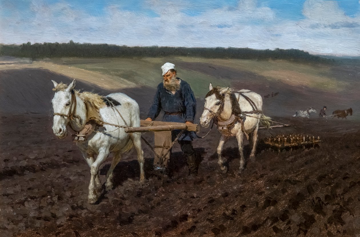 Leo Tolstoj aan het werk door Ilya Efimovich Repin
