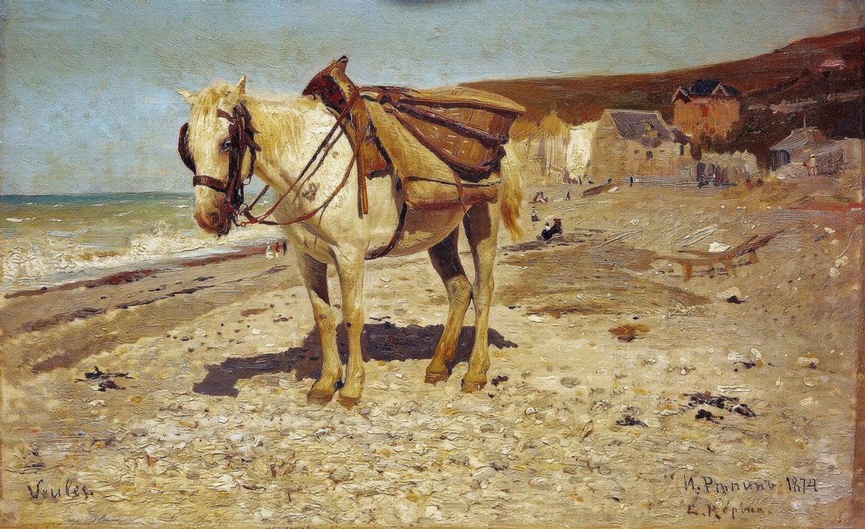 Paard voor het stenenrijden in Veules door Ilya Efimovich Repin