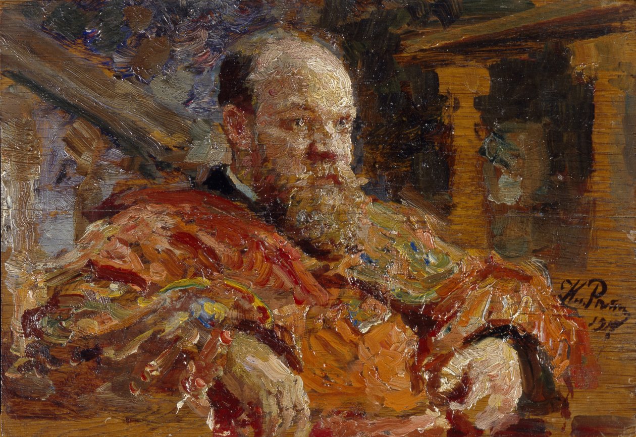 Portret van Pavel Viktorovich Delarov 1851-1913, 1910 door Ilya Efimovich Repin